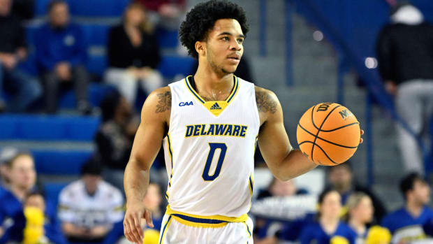 February 4, 2023, Newark, Delaware, U.S: Delaware Fightin Blue Hens guard JAMEER NELSON JR. (0) handles the ball during the basketball game played at the Bob Carpenter Center in Newark, DE. Charleston beat Delaware 84-67. Newark U.S. - ZUMAi300 20230204_zaf_i300_009 Copyright: xKenxInnessx